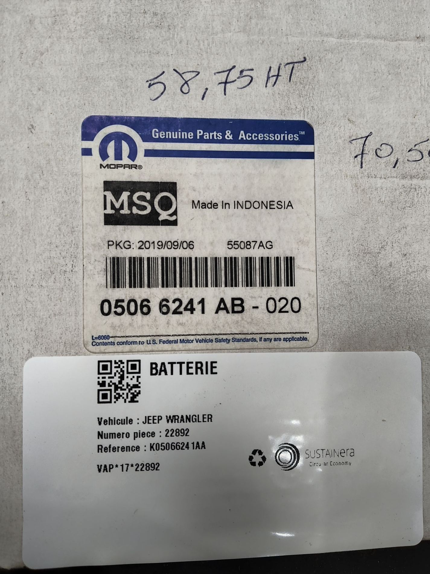 Batterie JEEP WRANGLER